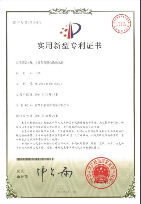 内针形管实用新型专利证书 内针形管实用新型专利证书